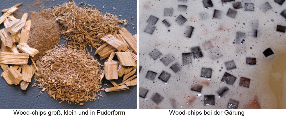 Wood-chips in verschiedener Form und Größe
