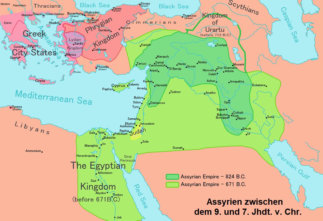 Karte von Assyrien zwischen dem 9. und 7. Jahrhundert v. Chr.