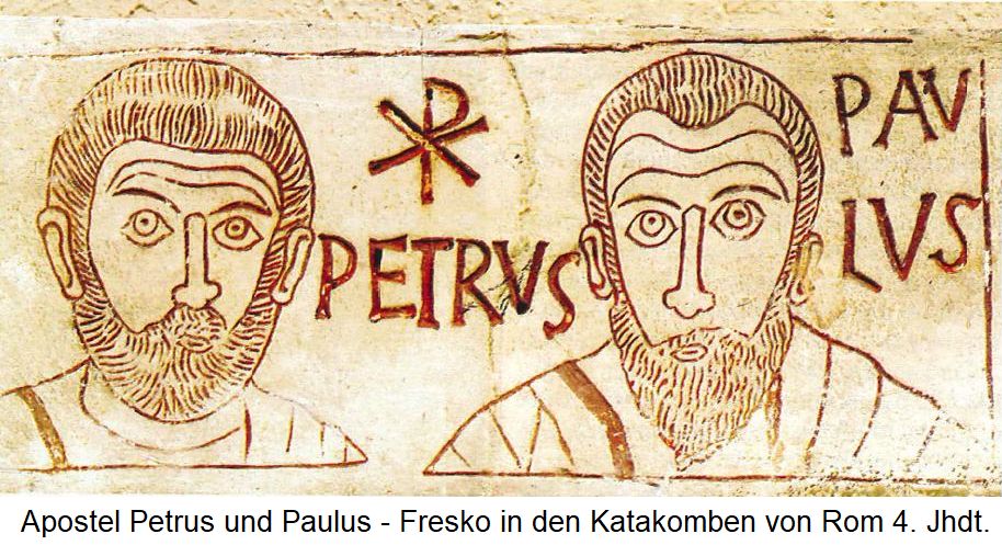 Apostel Petrus und Paulus - Fresko in den Katakomben von Rom 4. Jhdt.