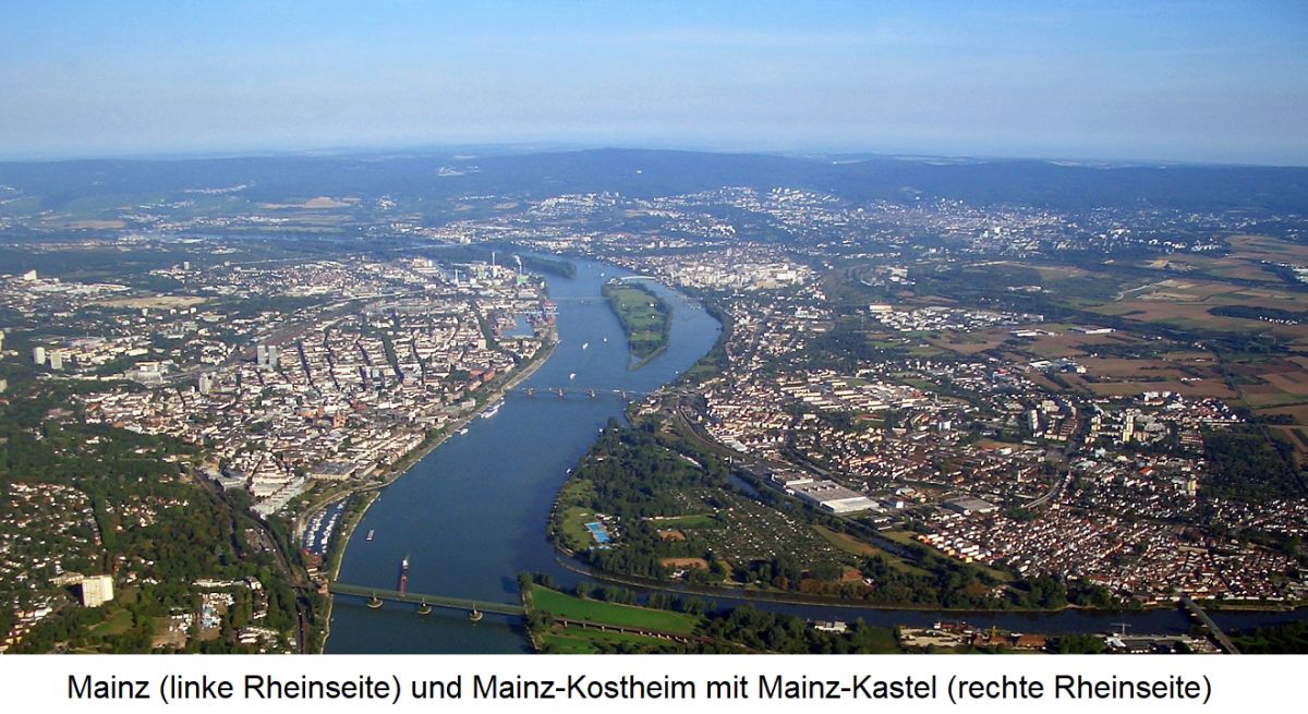 Mainz (linke Rheinseite) und Mainz-Kostheim mit Mainz-Kastel (rechte Rheinseite)