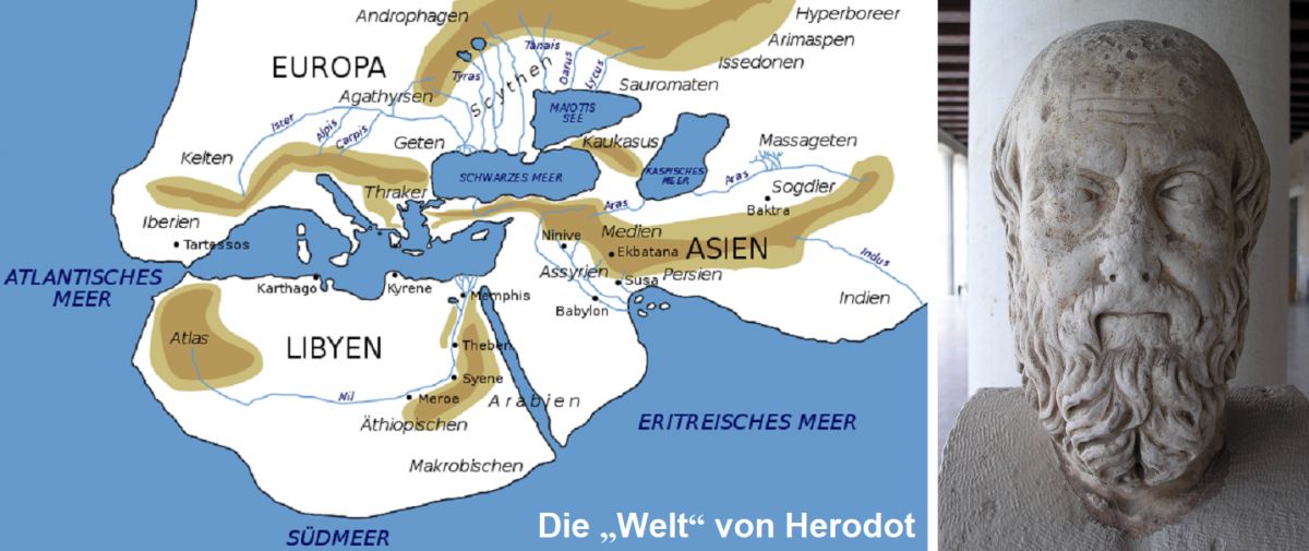 Herodot - Landkarte Welt von Herodot und Kopf