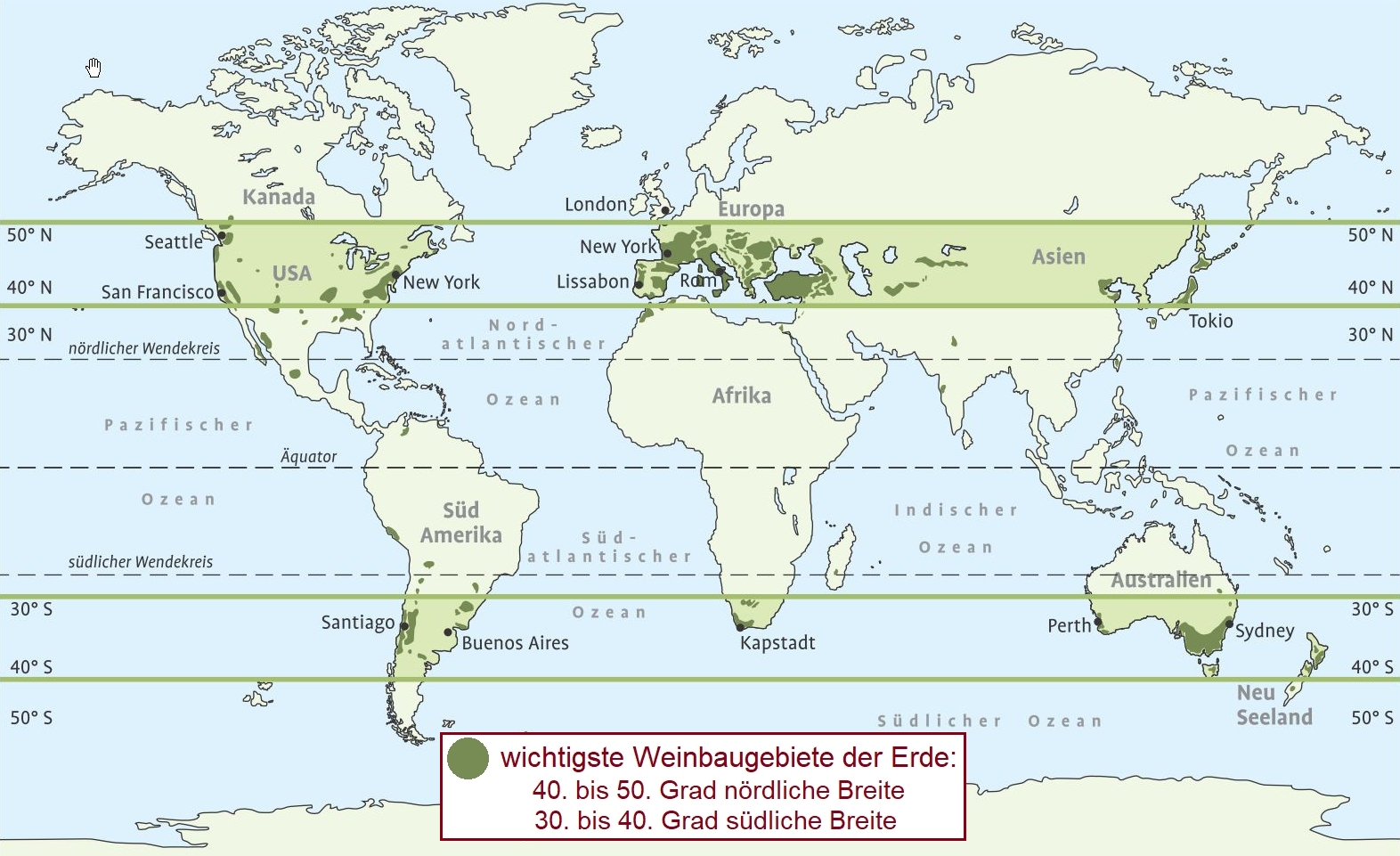 Weinbauwürdigkeit - Weltkarte mit Weinbaugebieten
