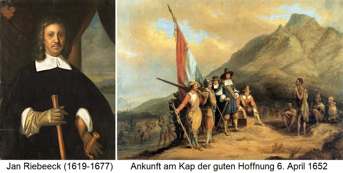 Jan Riebeeck - Porträt und Ankunft am Kap der guten Hoffnung am 6. April 1652