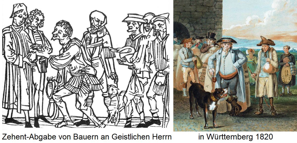 Zehent - Abgabe von Bauern an Geistlichen Herrn / in Württemberg 1820