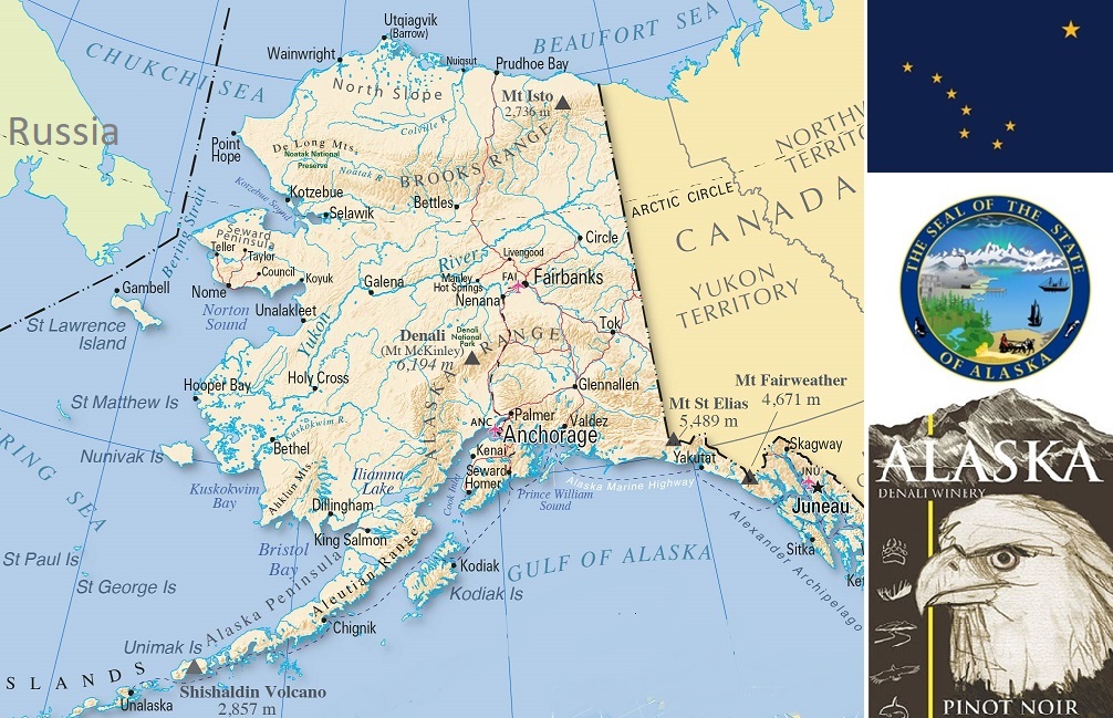 Alaska - Landkarte-Flagge-Etikett
