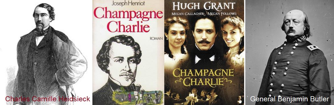 Chgampagne Charlie - Charles Heidsieck Porträt, Buchcover, Filmplakat, General Butler Porträt