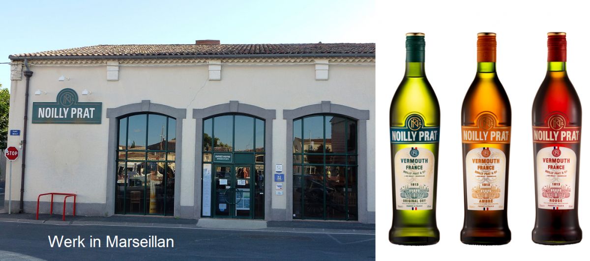 Noilly Prat - Werk in Marseillan und drei Flaschen