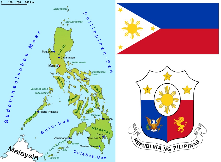 Philipinnen - Landkarte, Flagge und Wappen