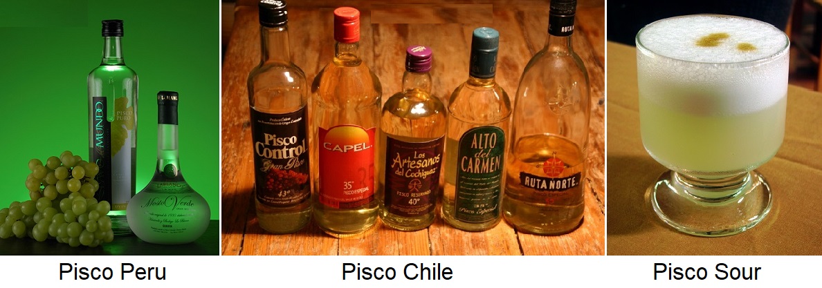 Pisco - 1 Flasche Peru, 5 Flaschen Chile, Pisco Sour Glas