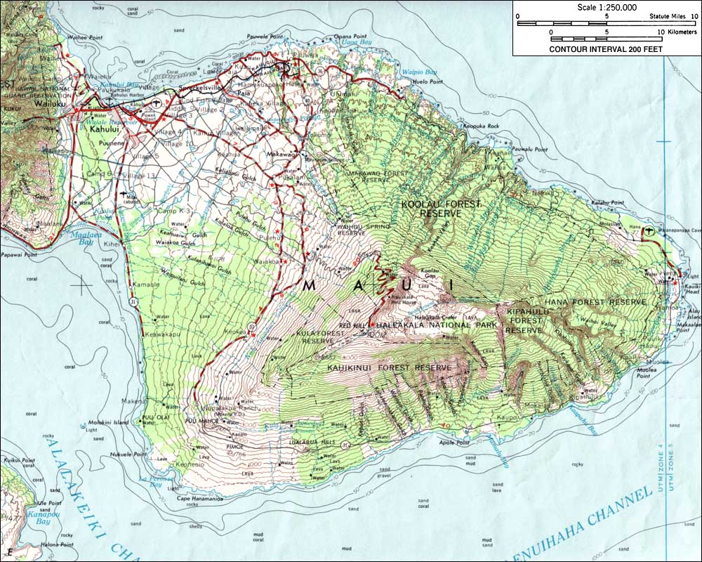 Topographie - Karte von Maui 