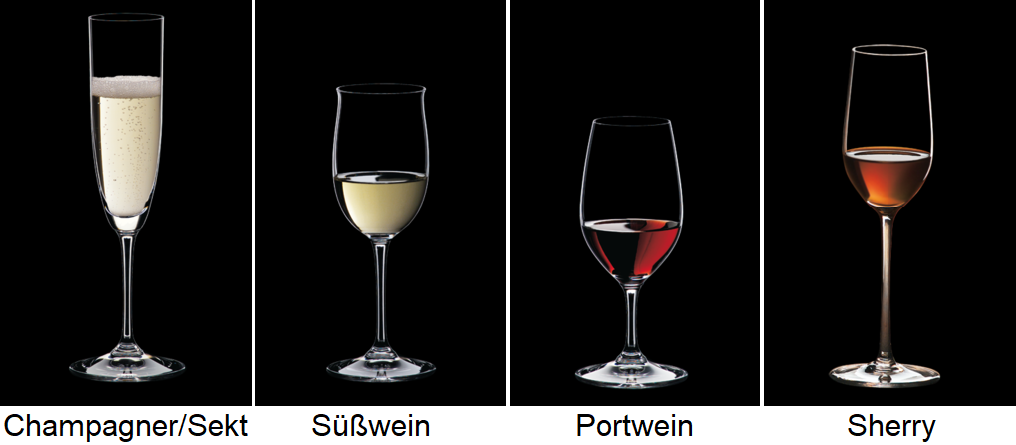 Weingläser von Riedel Serie Vinum - Champagner/Sekt, Süßwein, Portwein, Sherry